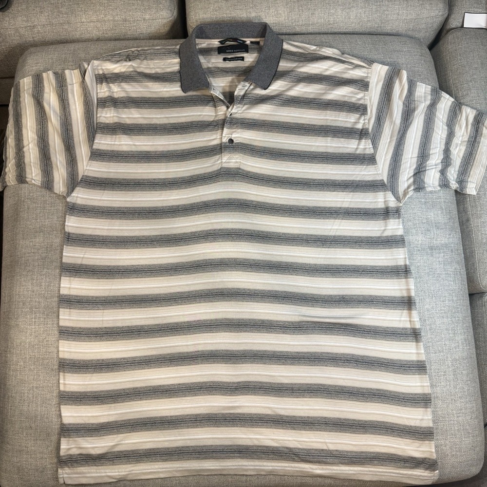 Greg Norman Polo Shirt Mens XL Striped Mercerized Cotton Golf Performance